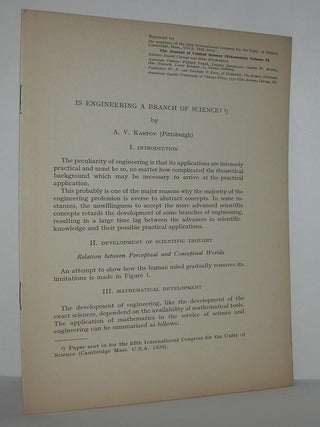 Item #11033 IS ENGINEERING A BRANCH OF SCIENCE? Offprint for Members of the Fifth International...