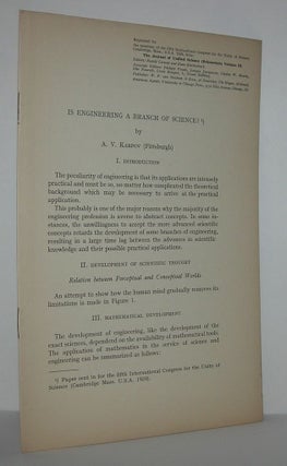 Item #11033 IS ENGINEERING A BRANCH OF SCIENCE? Offprint for Members of the Fifth International...