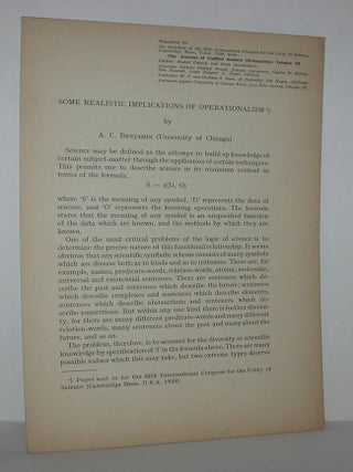Item #11036 SOME REALISTIC IMPLICATIONS OF OPERATIONALISM Offprint for Members of the Fifth...