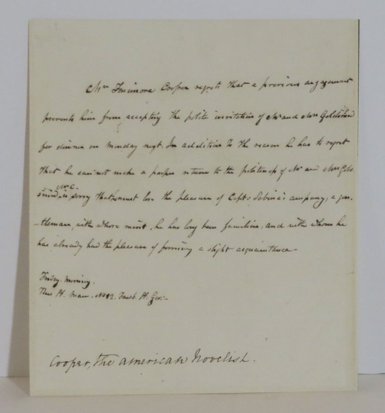 Item #15577 James Fenimore Cooper Autographed Letter Signed. James Fenimore Cooper.