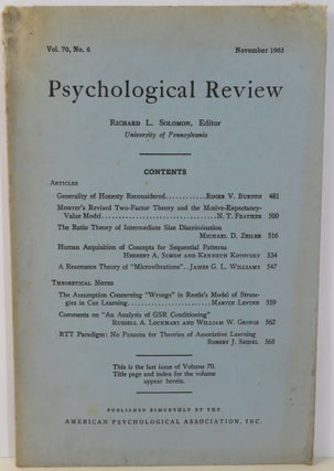 Item #16951 Psychological Review. Richard L. Solomon, Roger V. Burton, N. T. Feather, Michael D....