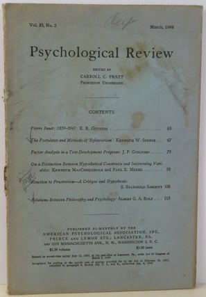 Item #16953 Psychological Review. Carroll C. Pratt, E. R. Guthrie, Kenneth W. Spence, J. P....