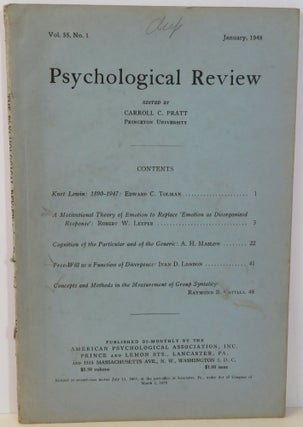 Item #16956 Psychological Review. Carroll C. Pratt, Edward C. Tolman, Robert W. Leeper, A. H....
