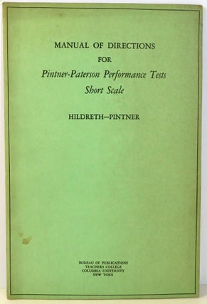 Item #16958 Manual of Directions for Panther-Paterson Performance Tests Short Scale. Gertrude H....