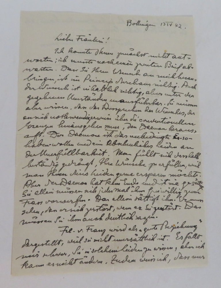Item #17333 Carl Jung Handwritten Letter, Signed [ ALS ]. Carl Gustav Jung.